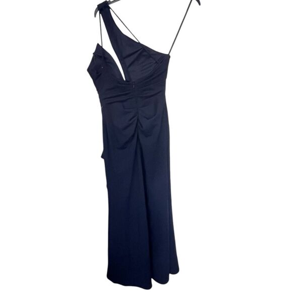NWT Betsy & Adam | Petites Navy Blue One Shoulder Illusion Evening Dress 4P - Picture 4 of 11